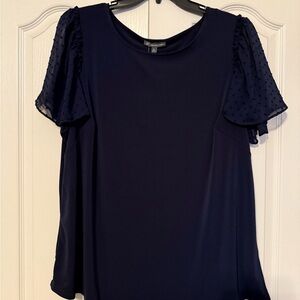 Adrianna Papell Midnight Blue Blouse with Sheer Sleeves